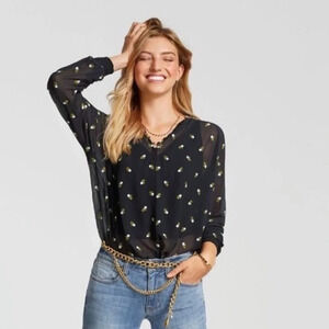 CAbi Alegria Black Embroidered Peasant Blouse 5338 Size S